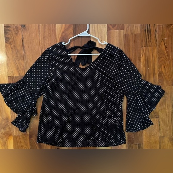 Green Envelope Polka Dot Tie Top Waterfall Sleeve Retro Festival Women's Size L - Picture 1 of 6